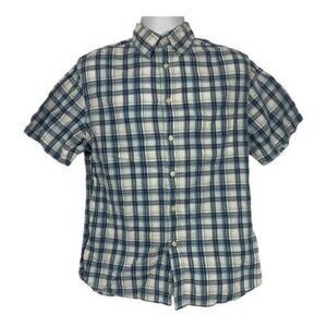 Merona Mens Blue Plaid Button-Up Short Sleeve Shirt Size M 100% Cotton Plaid